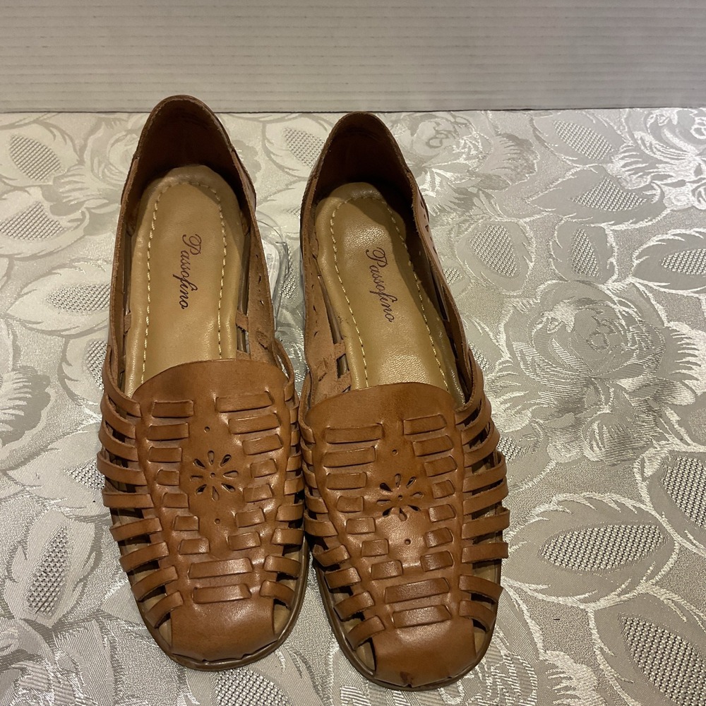 Passofino Huarache Sandals Women Size 7 Brown Excellent Woven Leather Flats